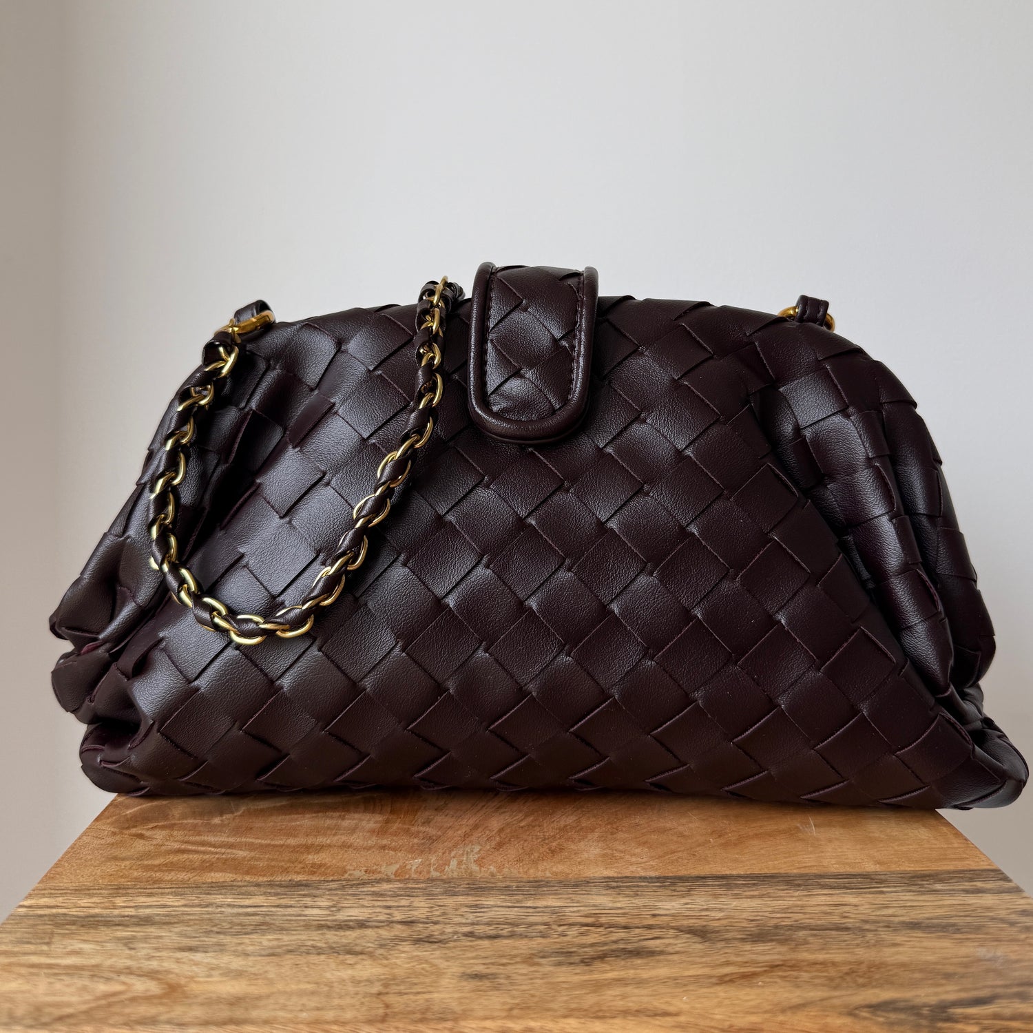 Dark Chocolate Brown Sarah Woven Clutch Bag