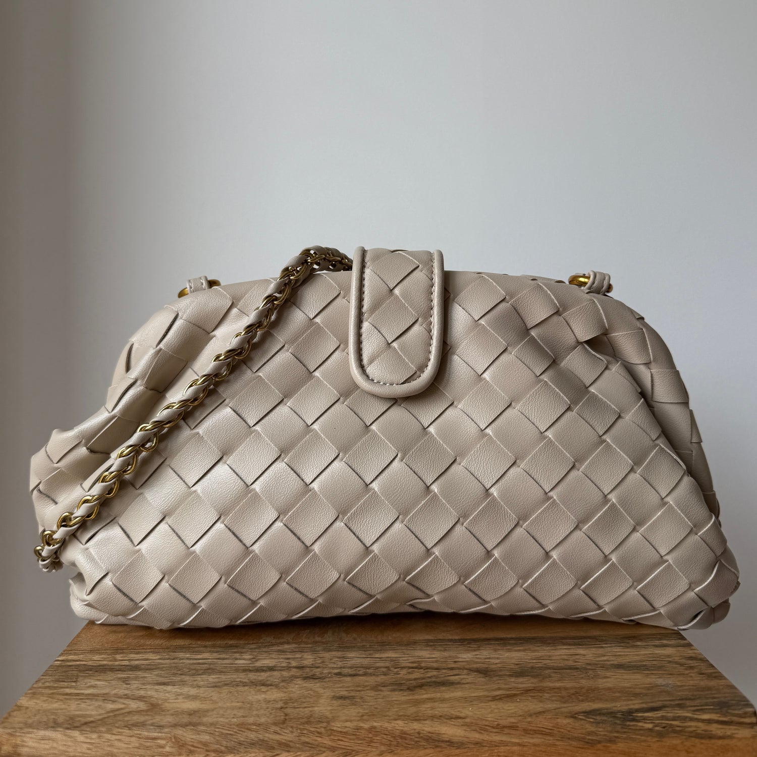Beige Sarah Woven Clutch Bag