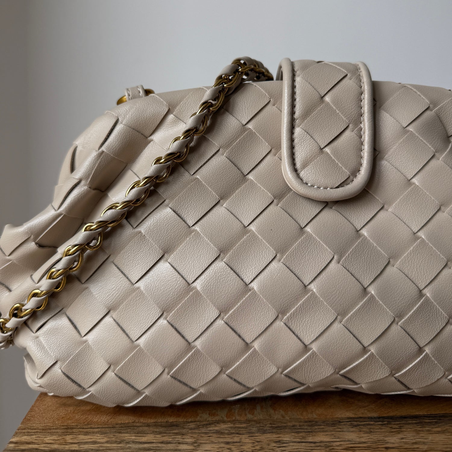 Beige Sarah Woven Clutch Bag