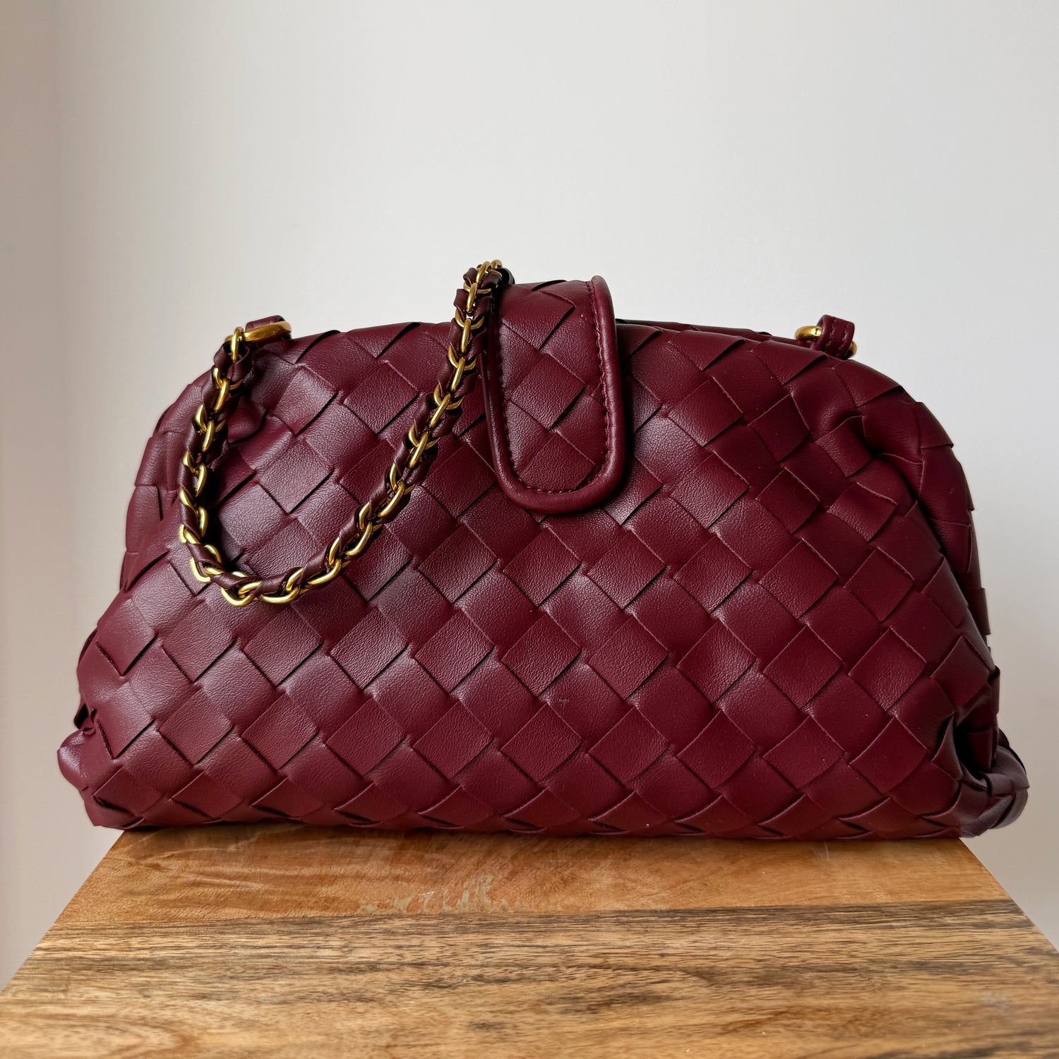 Burgundy Sarah Woven Clutch Bag