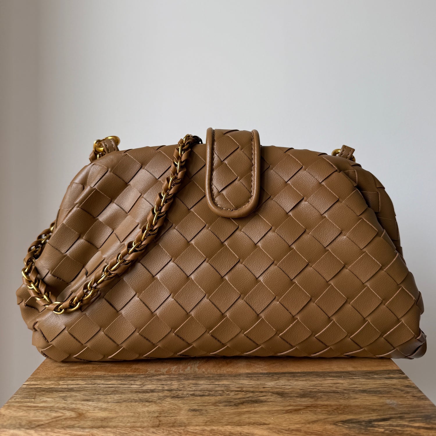 Tan Sarah Woven Clutch Bag