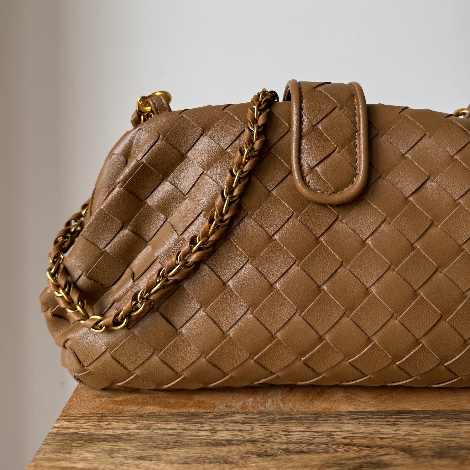 Tan Sarah Woven Clutch Bag